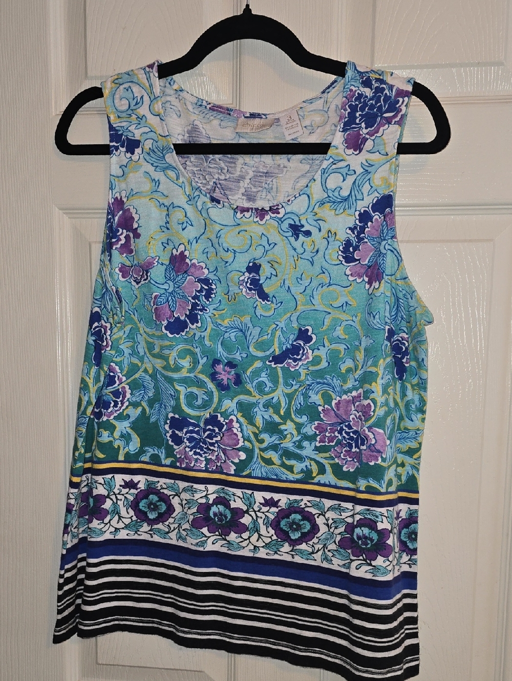 Chico's Floral Scoop Tank‎ Top - Blue, Green, Purple